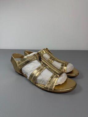 Michael Kors Gold Leather Berkeley Front Zip Strappy Sandals Women’s Size 6